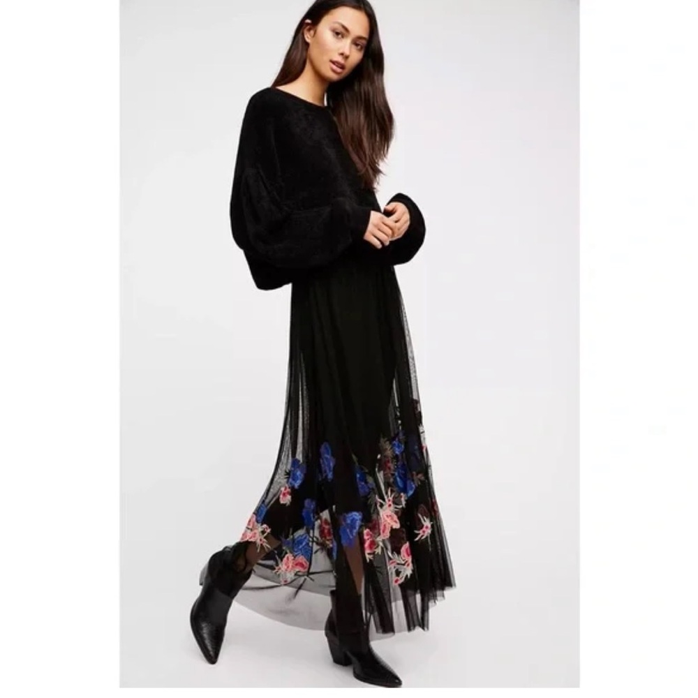 NWOT Free People Sunshine Kisses embroidered mesh maxi skirt with leggings